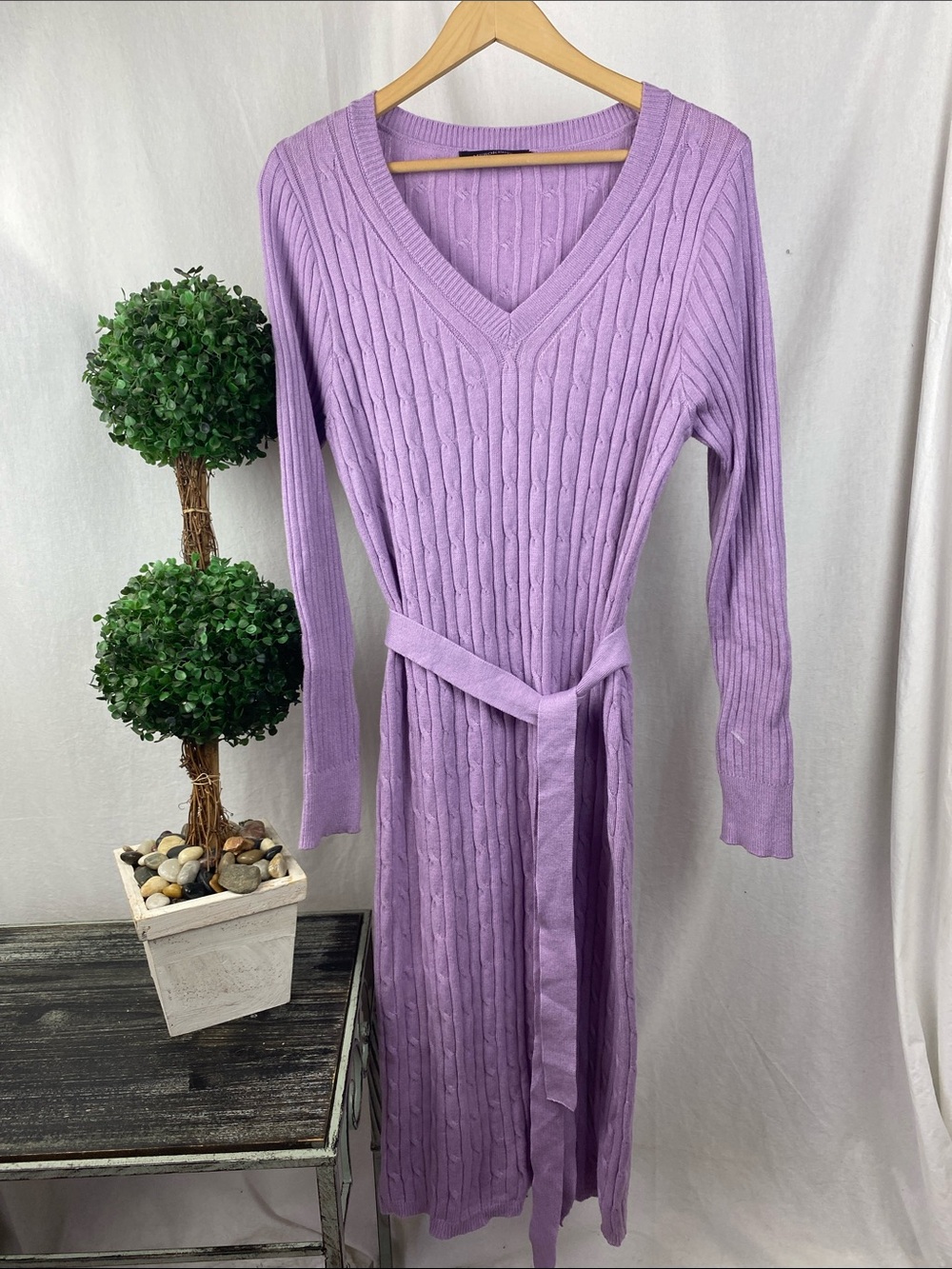 Merokeety Lavender Purple Long Sleeve Knit Ribbed Sweater Dress L